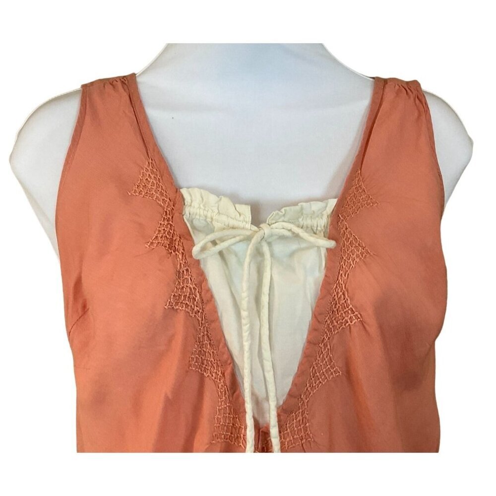 Cloth & Stone Peach Sleeveless Boho Faux Layered Top Ruffle & Tie Inset XS - Picture 2 of 5